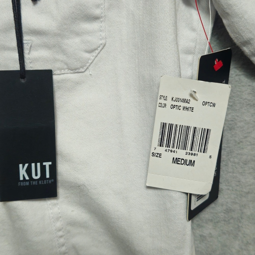 KUT From The Kloth Optic White Denim Jacket Womens Medium Raw Hem Buttons NEW ** - Picture 6 of 11